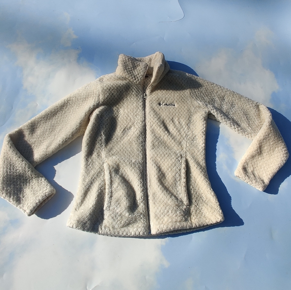 White Soft Columbia Jacket Plush Fleece Womens Columbia Jacket Like New Cozy